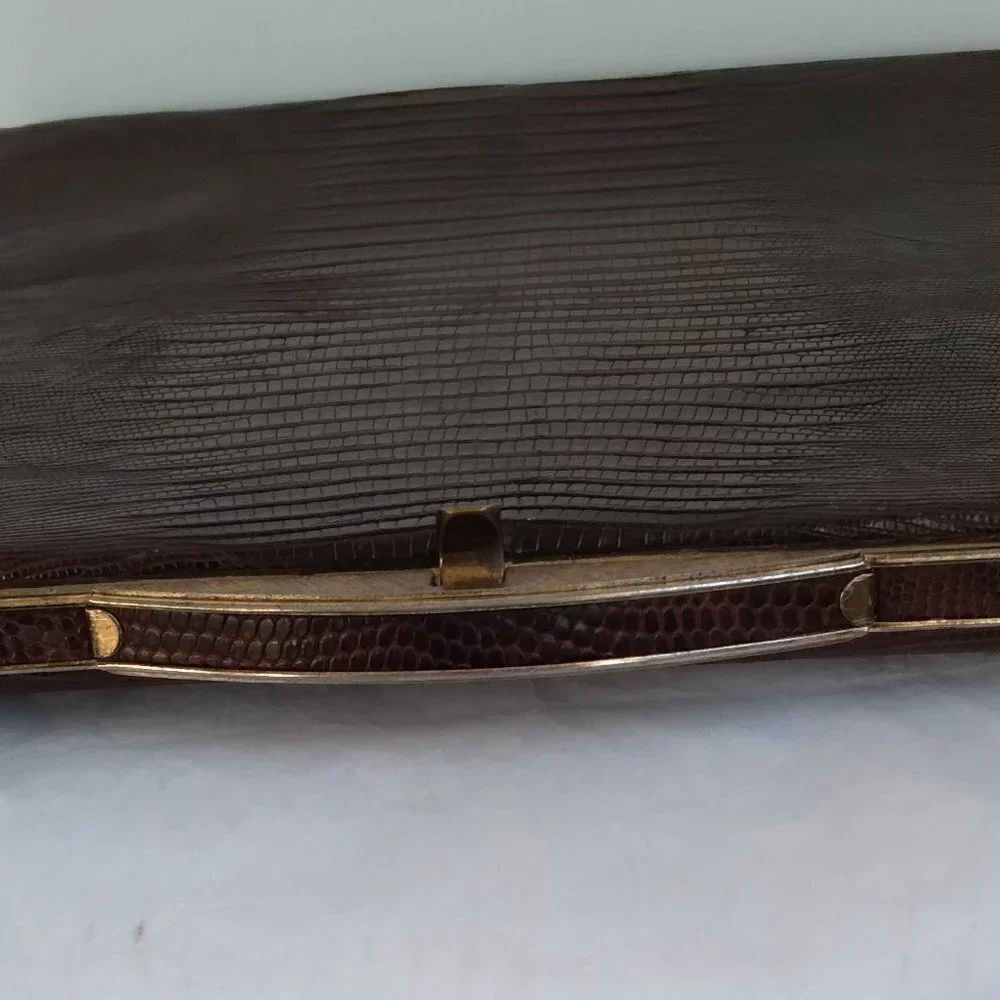 Vintage 1950's/60's Brown Lizard Structured Satchel Handbag